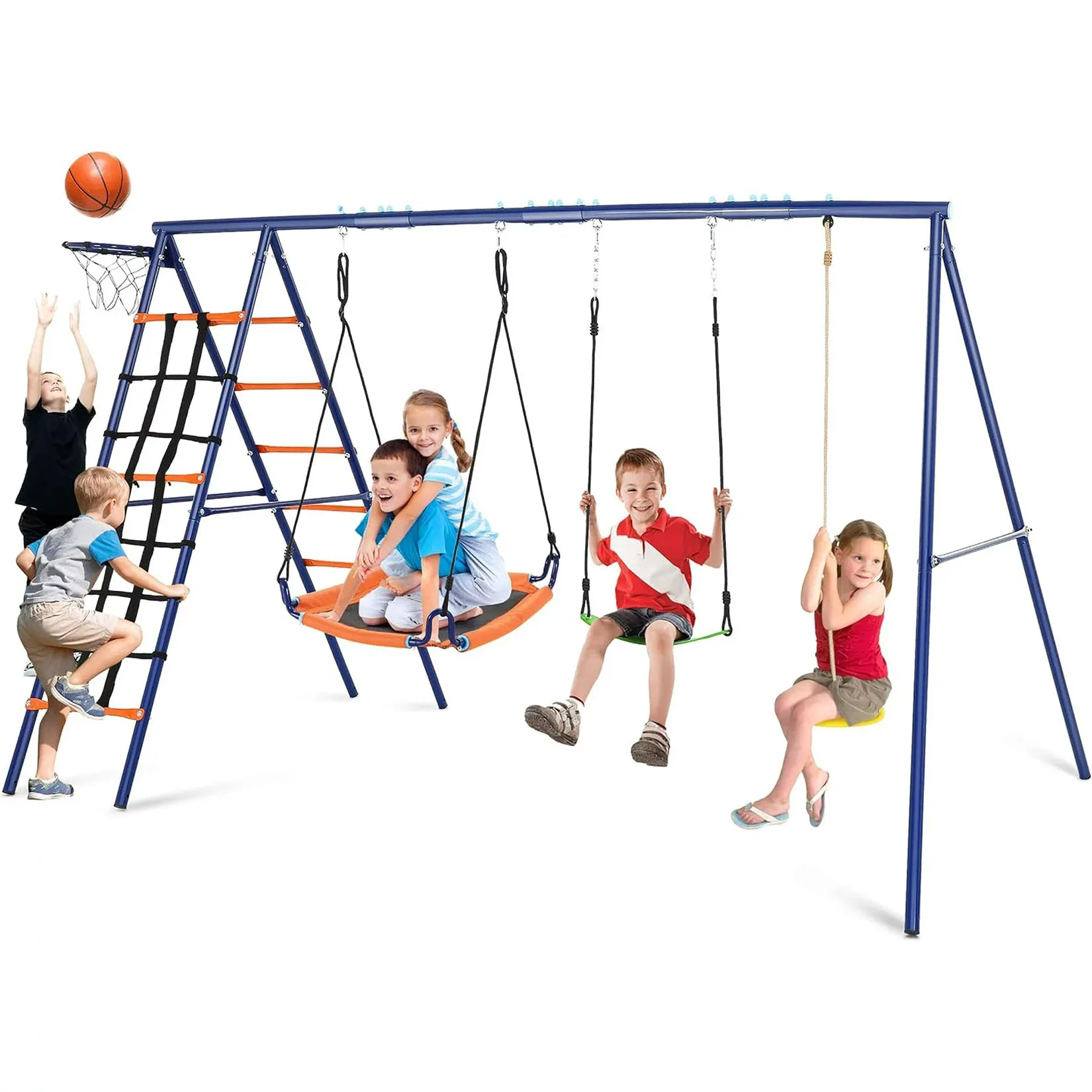 Swing Set for Backyard 550lbs - 6 in 1 Playground Sets for Backyards Safe Platform Swing for Kids Outdoor Heavy Duty Metal Frame