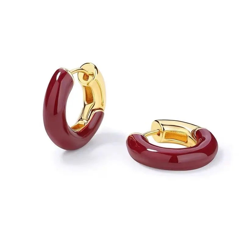 

Серьги-кольца из стерлингового серебра 925 пробы с эмалью, французские серьги-кольца, минималистичные изящные ювелирные изделия, подарок на день рождения для женщин