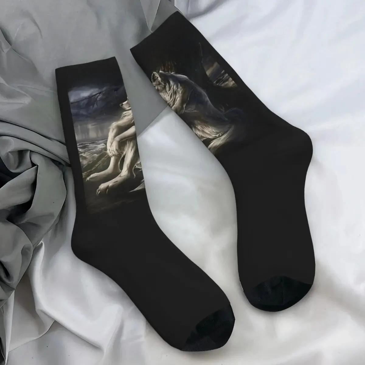 Literally Me Wolf Socks Funny Meme Theme Harajuku Stockings Couple High Quality Outdoor Socks Autumn Pattern Non Slip Socks — zdjęcie 2