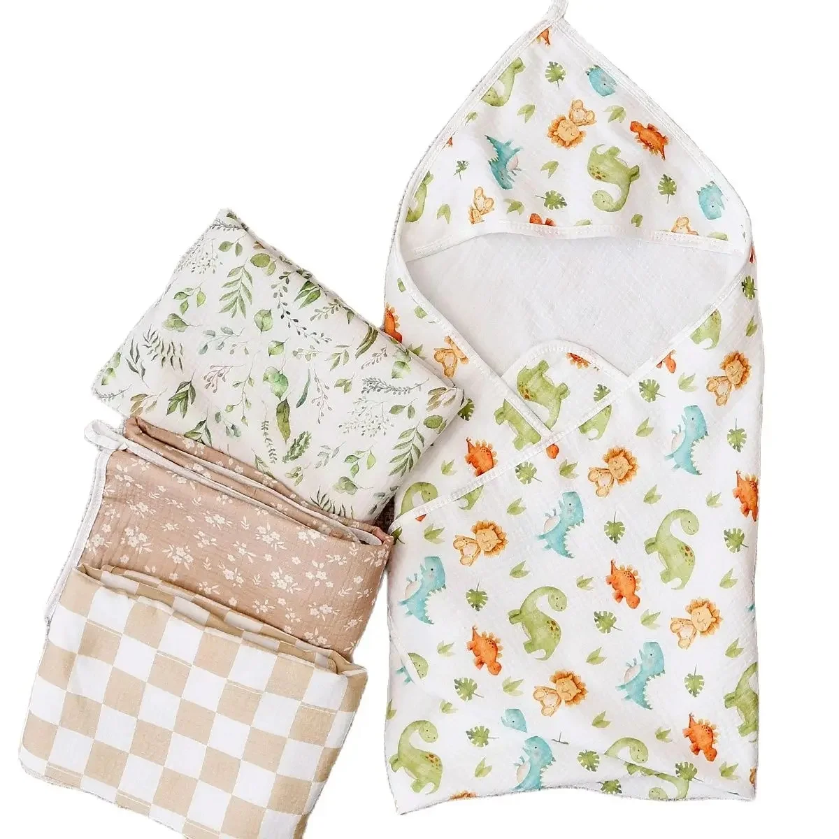 HappyFlute Serviette à capuche en mousseline pour bébé 4 plis 80 x 80 cm Couverture d'emmaillotage - Accessoire de photographie et couverture d'allaitement portable