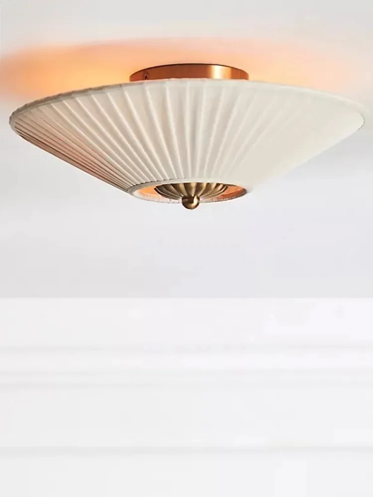 Amerikaanse Vintage Luxe Slaapkamer Plafondlamp Led E27 Geplooide Stof Kunst Decoratieve Plafondlamp Woonkamer Balkon Café Trap - afbeelding 2