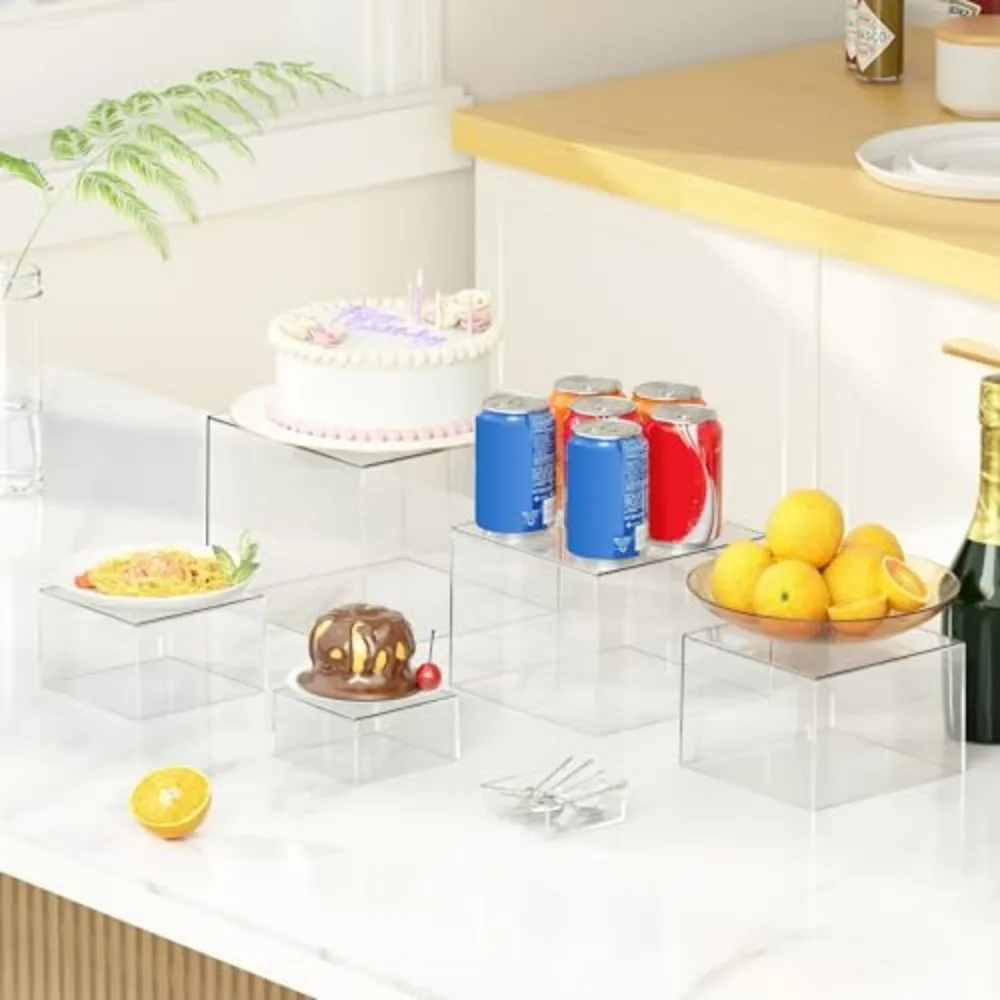 6 Pcs Clear Acrylic Boxes for Display as Buffet Risers and Stands, Food Risers for Party, Table, Stands, including 8
