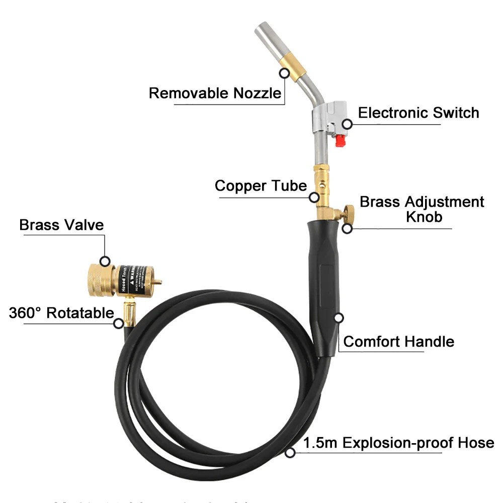 Imagem -06 - Propano Aquecimento Soldagem Pistola com Ignição Eletrônica Mapp Tocha Flame Brazing Tool 1.5m Mangueira 3600 ° f