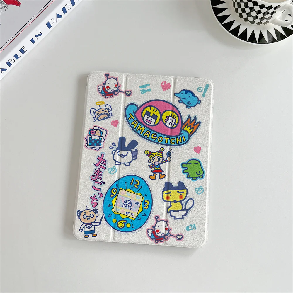 Vintage Tamagotchi All Character Sticker iPad Case Tri-fold Cover For 2024 iPad 11