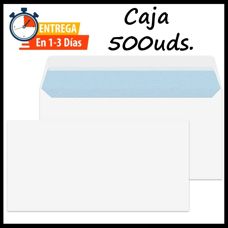 Caja de 500 Sobres Americano 115 x 225mm Cierre Autoadhesivo, Apertura Fácil, sin Ventana Sobre color Blanco