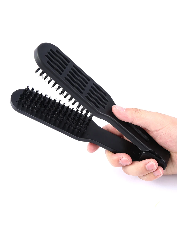Pro Friseur Haarglätter Haarbürste Nylon Haarglättung Doppelbürsten V-Form Kamm Klemme Styling Werkzeuge DIY – Detail 11