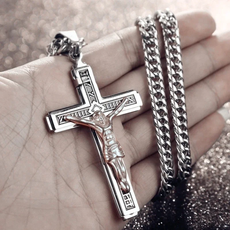Pendentif croix de jésus Vintage pour hommes et femmes, collier amulette, catholique, chrétien, religieux, prière, bijoux cadeau