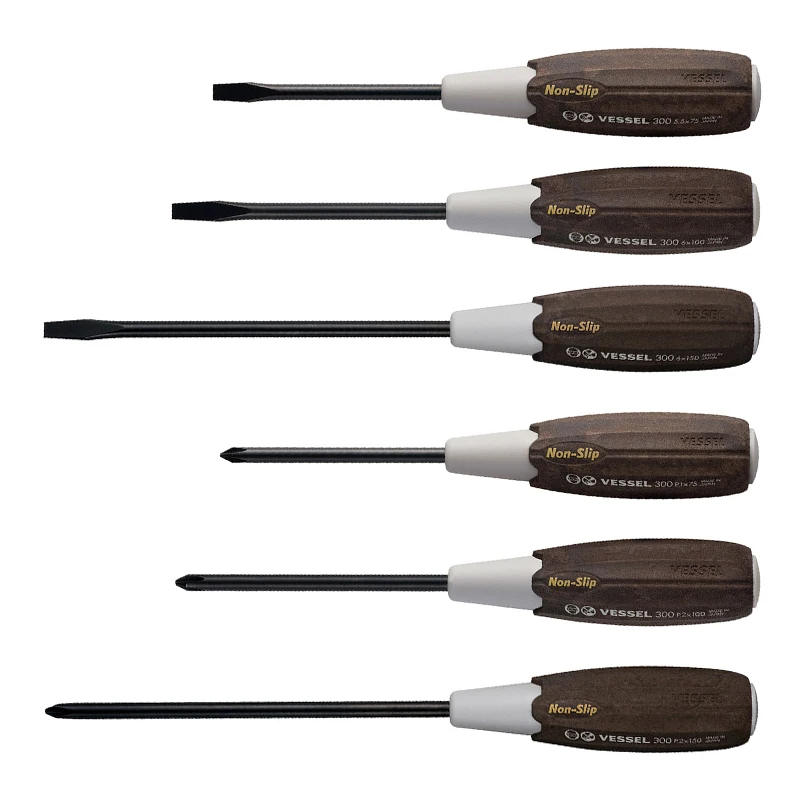 

VESSEL Wood-Compo Non-Slip Grip Screwdriver with Max Torque Output in Wet or Oily Conditions Japan Hand Tools No.300