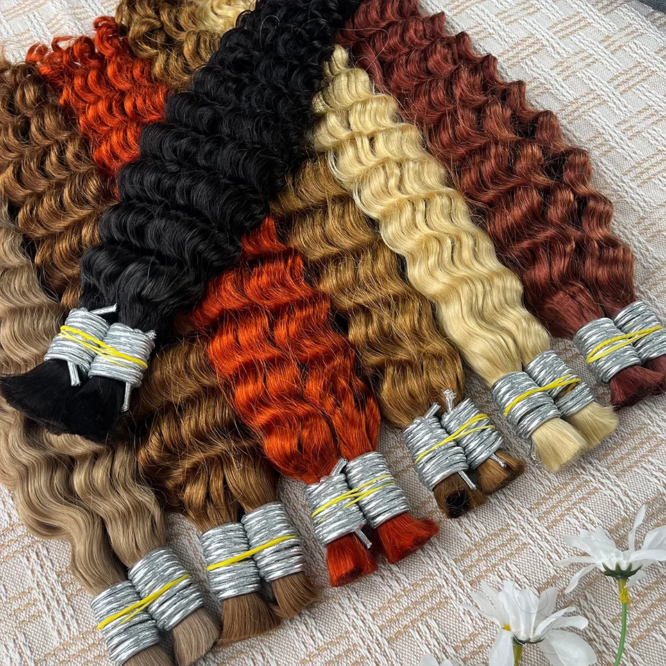 

Человеческие волосы, объемные волосы с глубокими волнами для плетения, коричневые бразильские пучки волос Remy, без утка, богемные объемные человеческие волосы