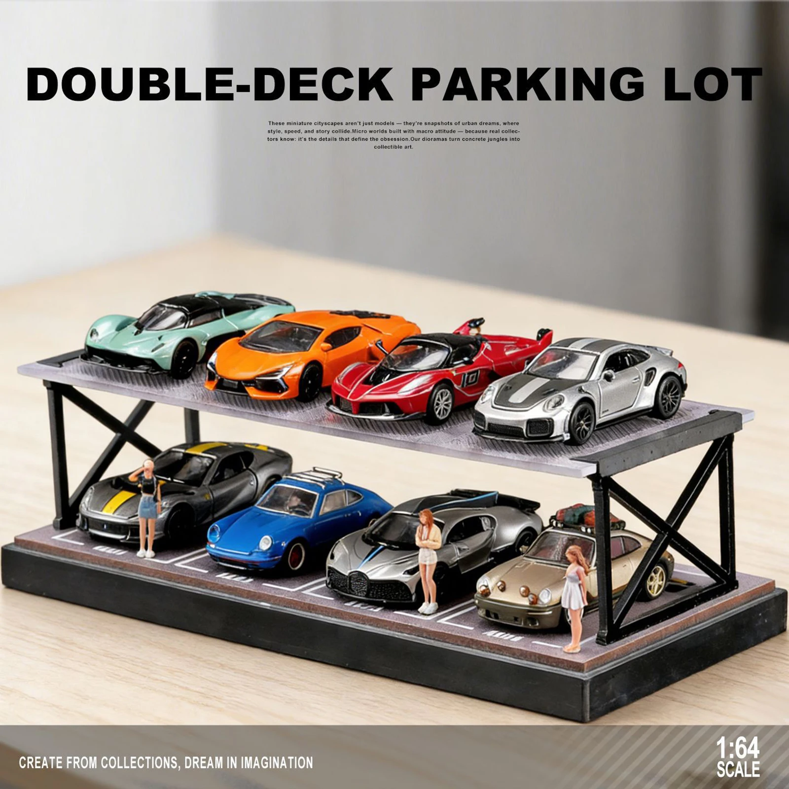 

1/64 Model Car Display Case Simulated Parking Lot Diorama Storage Stand Collectible Tabletop Decor Garage Diorama Miniature Scen