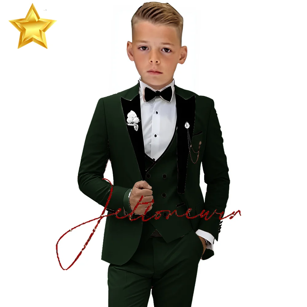 Beige Boys Tuxedo Suit Peak Lapel 3 Piece Slim Fit Kids Tuxedo Suits for Boys Party Blazer Set 3-16 Years