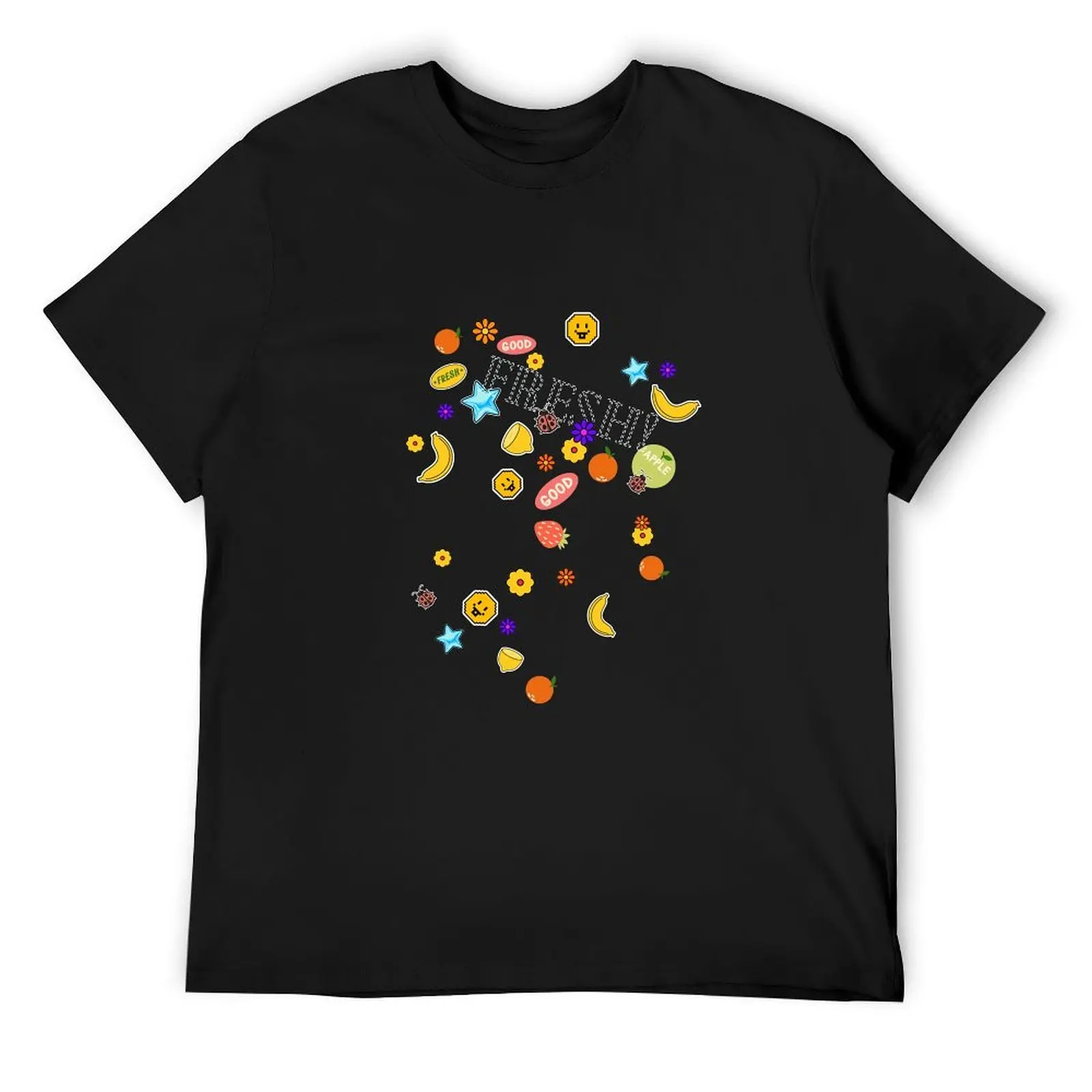Vintage Grunge Graffiti Wink Sun Smiley T-Shirt Hip Hop Loose Fit Black Cotton Daily Wear Unisex Short Sleeve