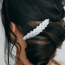 Cubic Zirconia Bridal Geometric Comb Hairpin Clip Hair Accessories Elegant Wedding Zircon Head Chain Tiaras Jewelry for Women