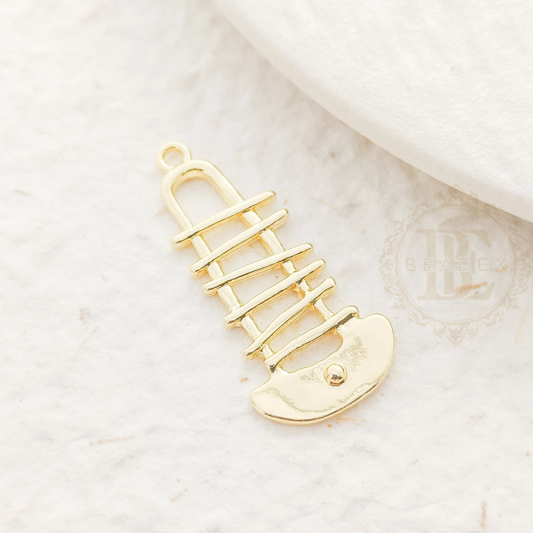 One Piece Premium Plated Solid Casted Brass Fishbone Charm - 37.5x17mm (4930C-3)