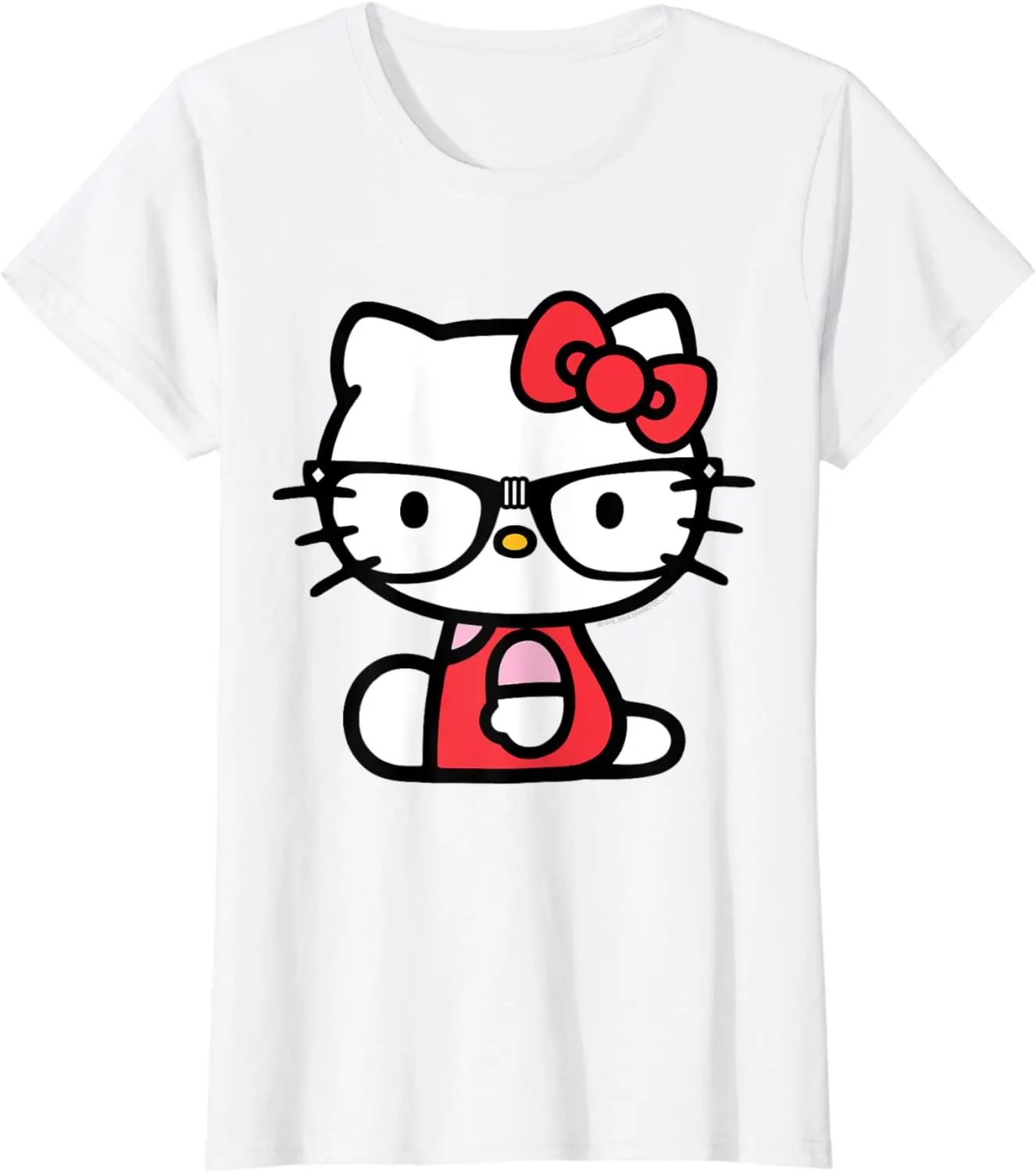 23/24 New Sanrio Hello Kitty Nerd Glasses Summer Crew Neck T-Shirt Girls Casual Fashion Children/Adults Cute Cartoon Clothing