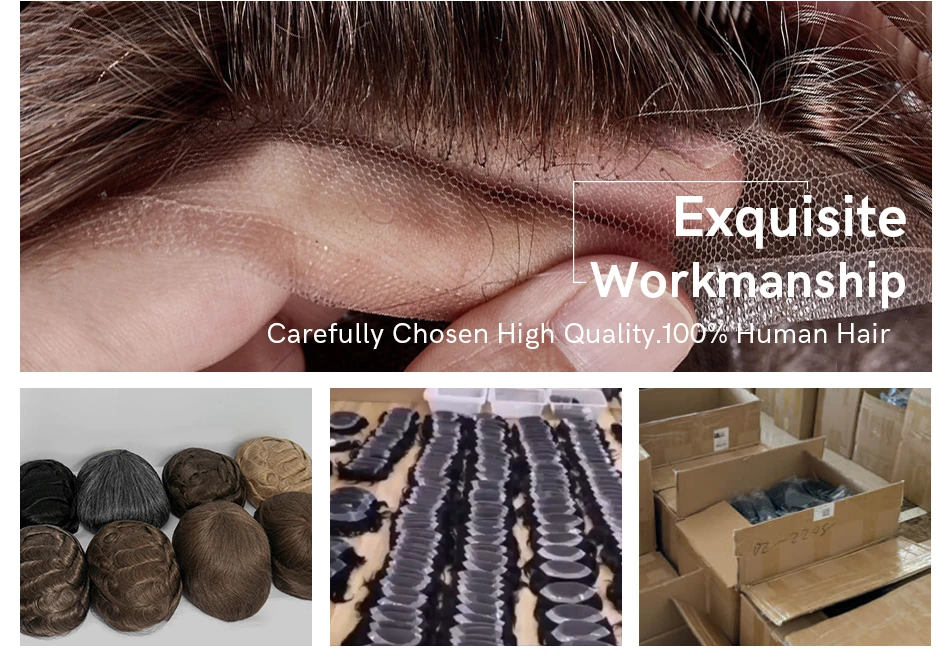 Men Wig Human Hair Toupee Fine Mono Male Wig 130% Density Durable Hair Prosthesis Toupee Men 6