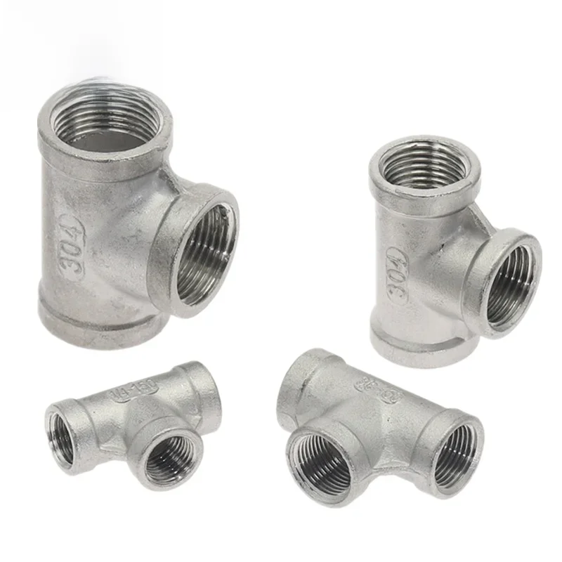 Adaptateur en acier inoxydable SS 304, 1/8 "1/4" 3/8 "1/2" 3/4 "1" 1-1/4 "1-1/2", filetage femelle, raccord de tuyau d'eau BSP, adaptateur en T à 3 voies