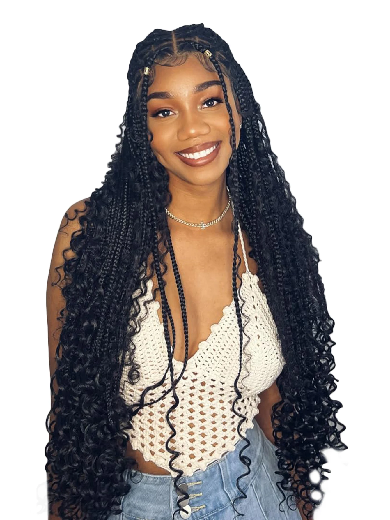 32 Inches Bohemian Box Braided Wigs Synthetic Full Lace Wig Boho Box Braided Wigs Curly Hair for Black Women Goddess Locs Braids