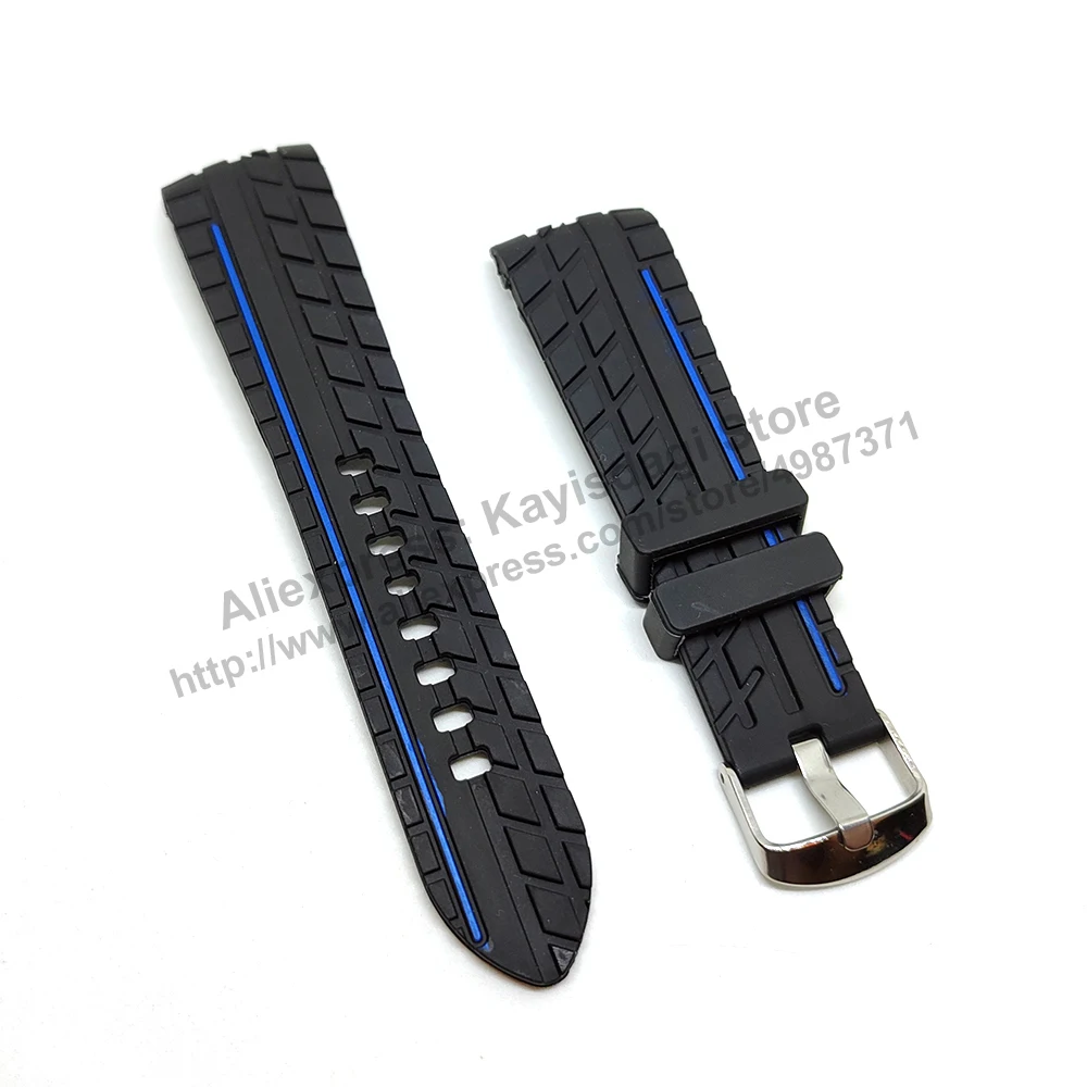 24mm Black Rubber Tire Pattern Watch Band / Strap Compatible Graham Silverstone