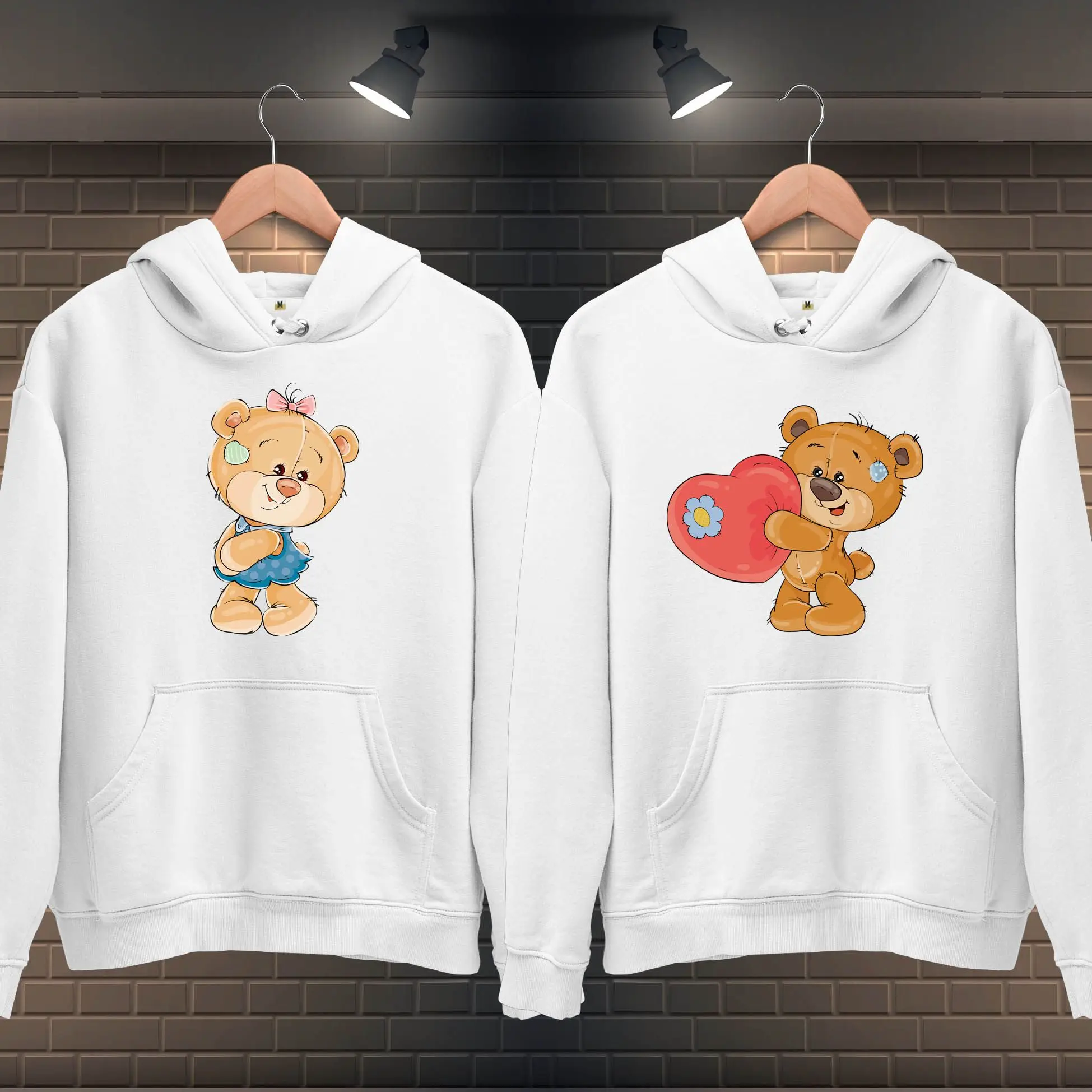 

Unisex Couple Hoodies with Cute Teddy Bear Graphics - Adorable Matching Hoodie Set- Valentine's Day Gift