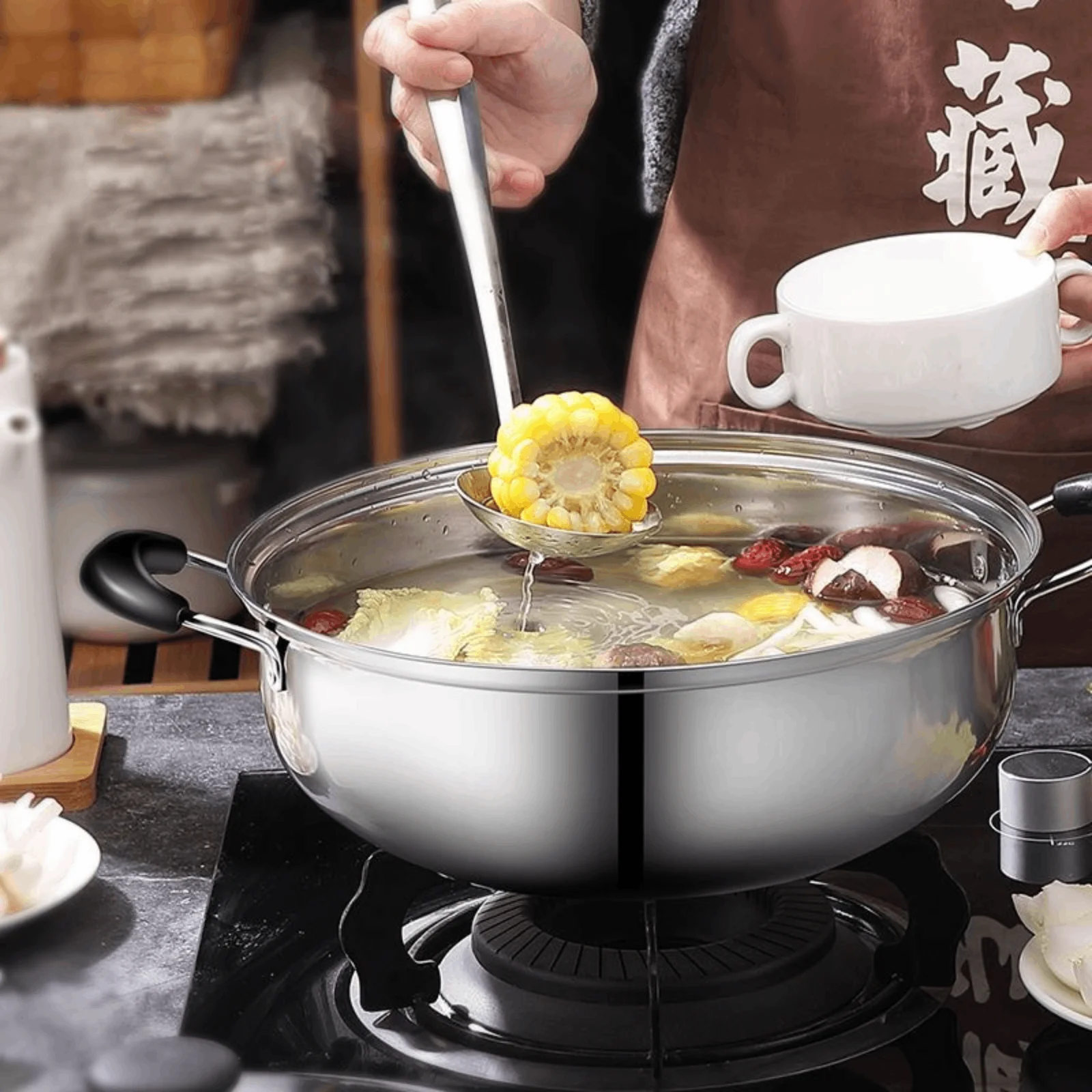 Olla china Shabu Shabu, olla para cocinar sopa, olla de acero inoxidable con divisor, utensilios de cocina, olla caliente de doble sabor para acampar, fiesta en casa