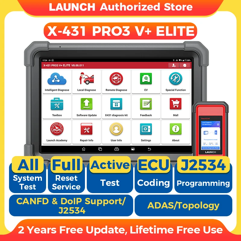 LAUNCH X431 PRO3 V+ ELITE Outil de diagnostic automobile professionnel, programmation ECU J2534, scanner automobile OBD2, autoscanner, 2 ans de garantie