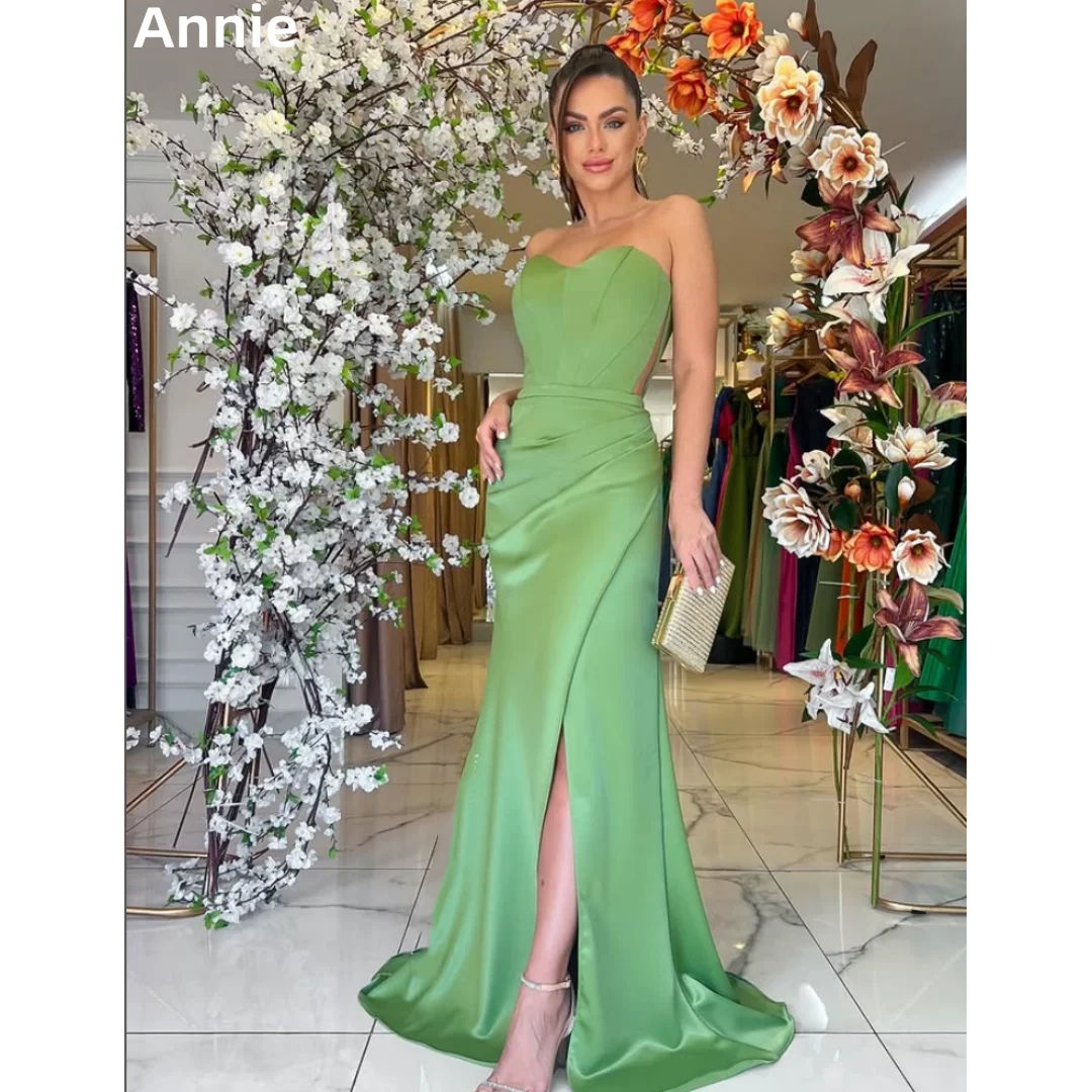 

Annie Sexy Off-shoulder Prom Dresses Pleated Satin Evening Dresses Slim And Sexy Side Slit For Women Wedding Party Dresses