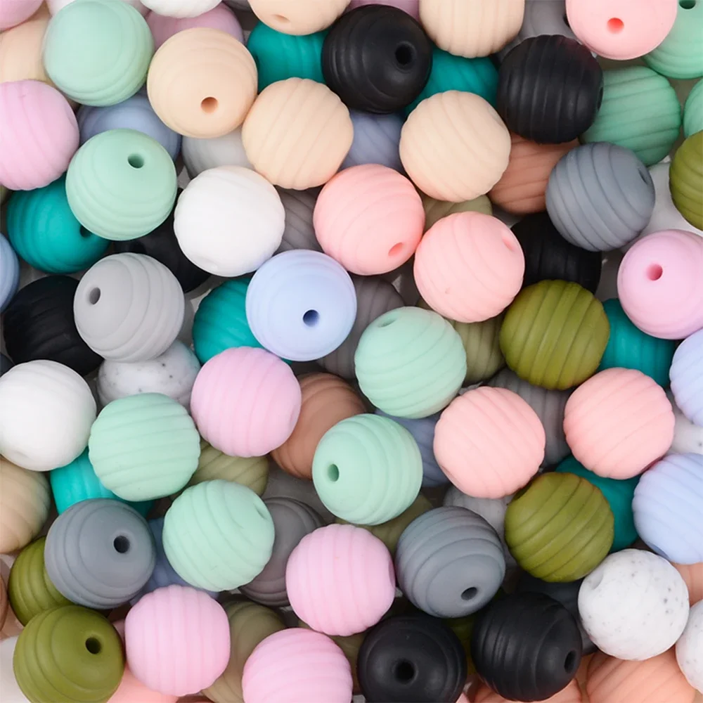 LOFCA 10pcs 15mm Beehive Silicone Beads Food Grade Threaded Teether DIY Spiral Pacifier Clips Beads Necklace Baby Teether
