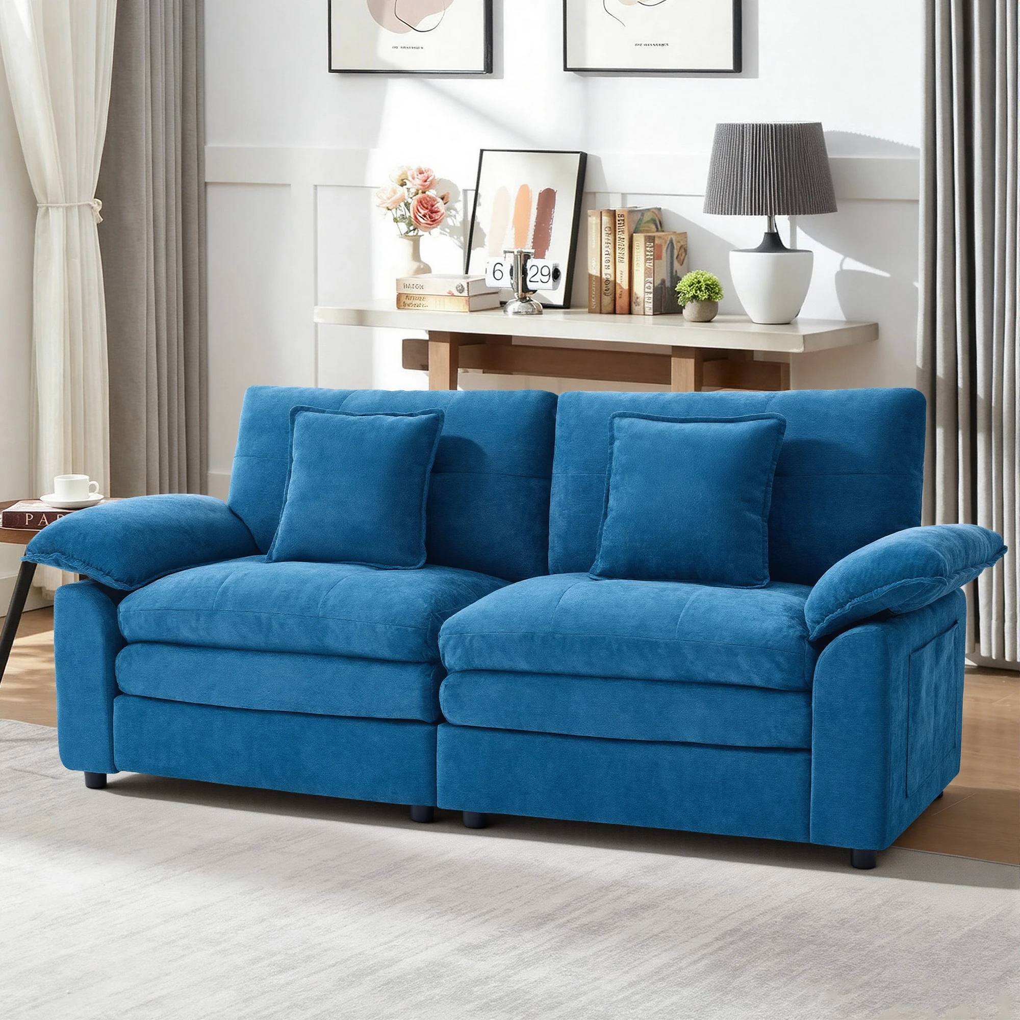 Modern 2‑Seater Modular Sectional Sofa, Breathable Chenille Fabric Couch with Extra Throw Pillows for Small Space Apartment Condo