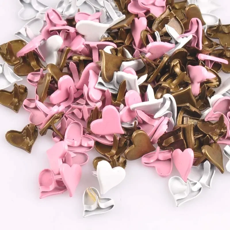 50PCs 11x8mm Mix Lovely Heart Brads Scrapbooking Embellishment Fastener Brads Metal Crafts For shoes Decoration CP1926 — zdjęcie 2