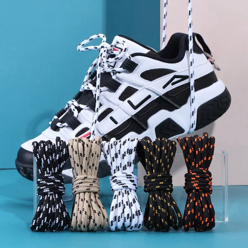 Lacets de randonnée en plein air, ronds, tissage haute densité, bottes Martin à Texture Fine, noir et blanc, unisexe, 1 paire