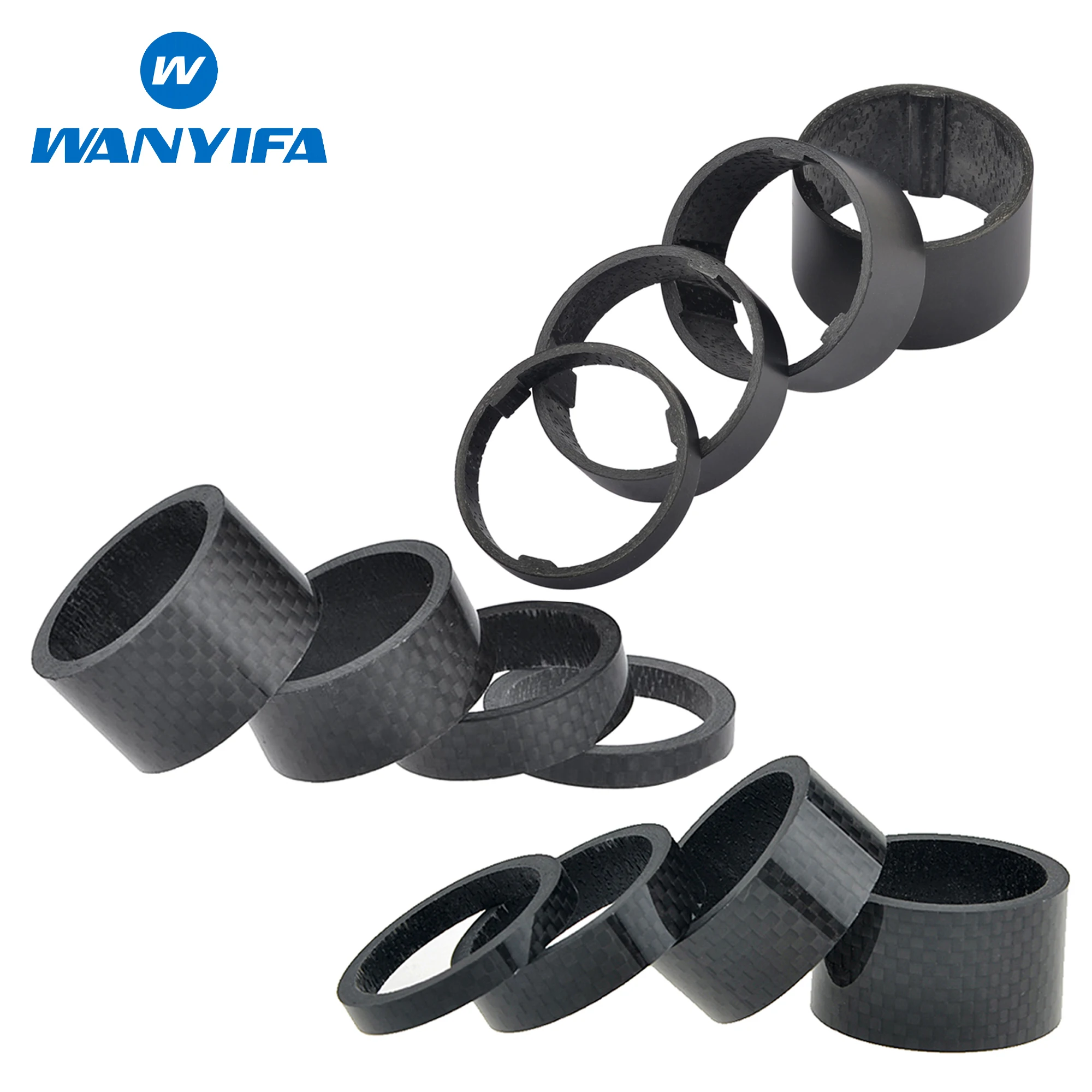 Wanyifa 4pcs 3K/UD Carbon Fiber Headset Fork Spacers Kit Bicycle Front Fork Handlebar Washer Ring Gasket 5+10+15+20mm Set