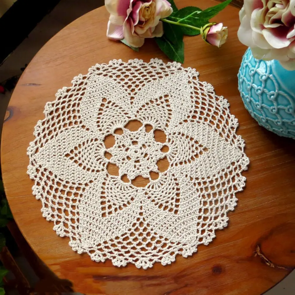 

7 Pieces Soft Crocheted Napkins Set Large Table Placemats White Beige Color Cotton Doilies Boho Bedroom Living Room Decorations