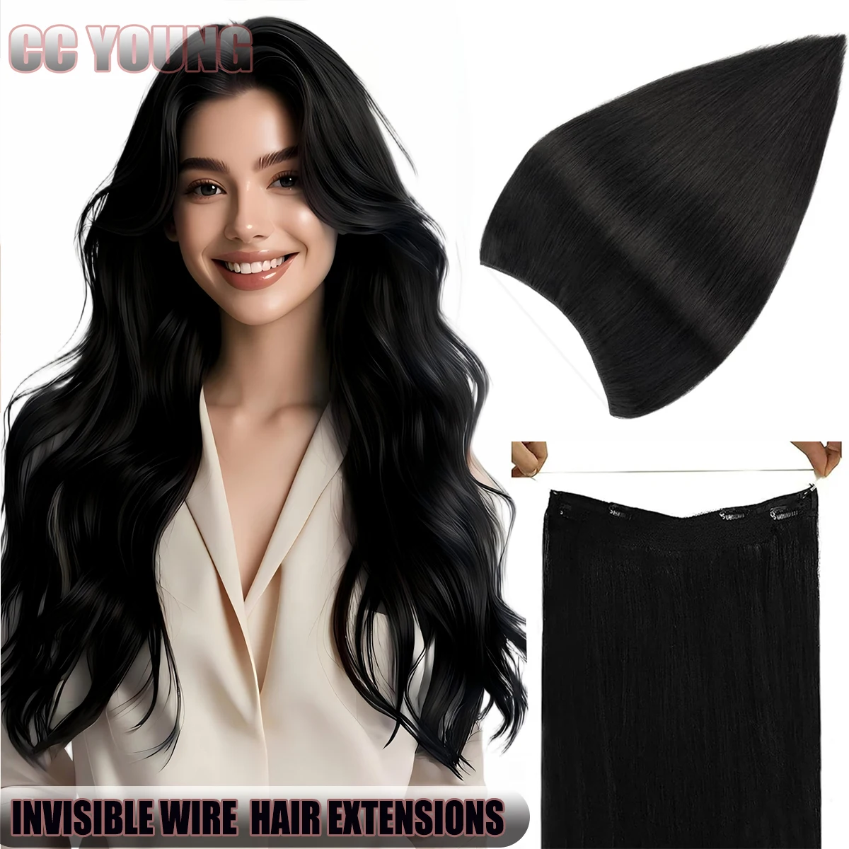 

Real Human Hair Invisible Wire Hair Extensions Adjustable Band Fish Line Hair Extension Secret Clip ins Hair Extension for Women