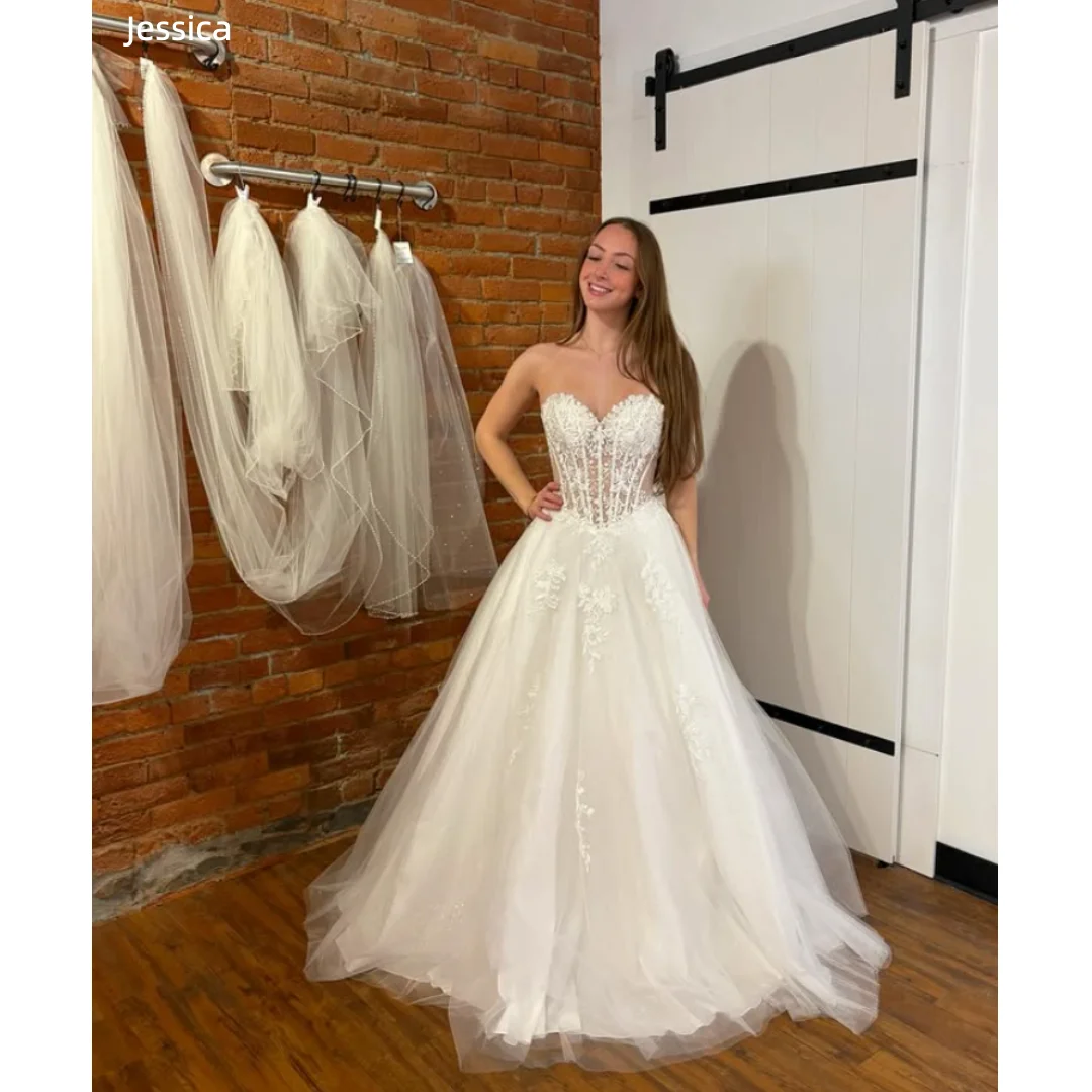 

Jessica White Fishbone Transparent. Evening Dresses Sheer Lace Embroidery Prom Dresses A-line Princess Party Dresses