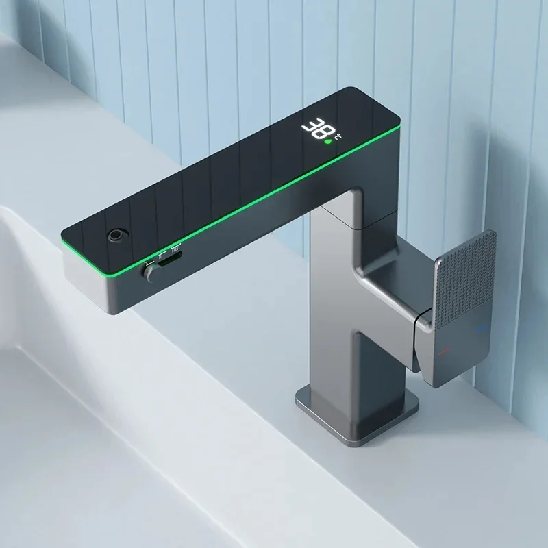 Robinet rotatif chaud et froid en cuivre pour salle de bains, affichage numérique Intelligent, hydroélectrique, robinet de salle de bains