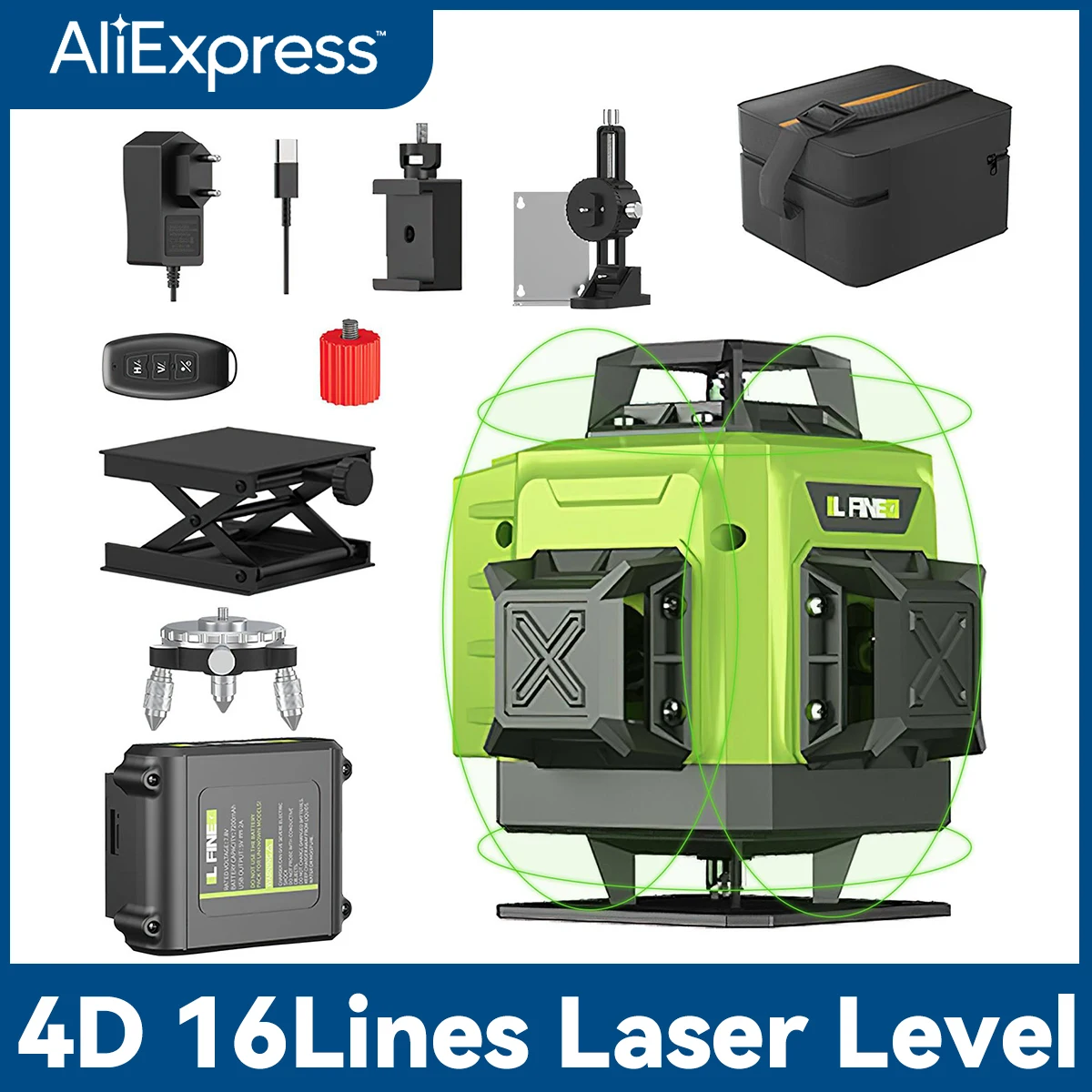 LFINE Professional 4D 16 Lines Laser Level High-precision Automatic 360°Self-leveling Laser Level Horizontal Vertical Level Tool