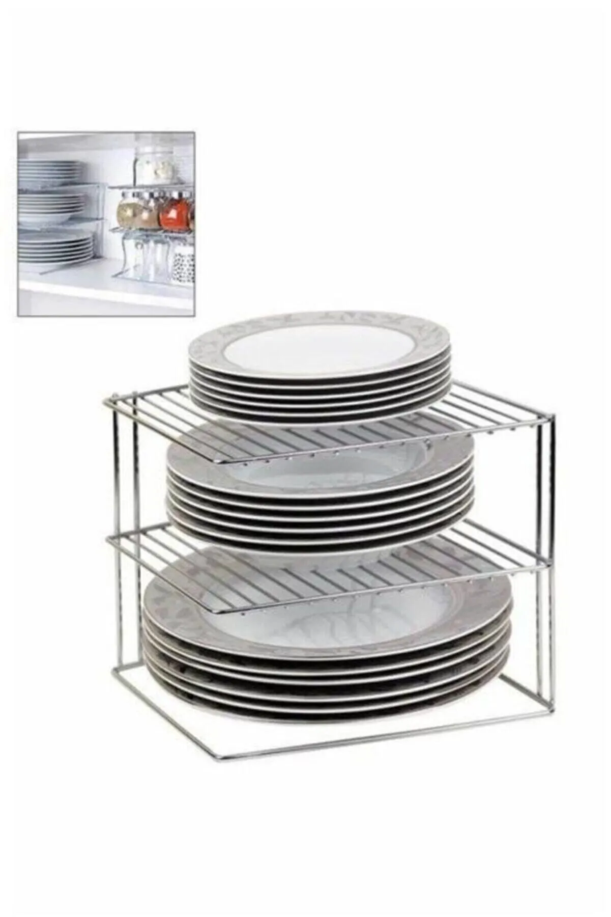 3 Floors Steel Organizer Plates Kitchen Accessories Storage Rack  Holder Closet Shelf Dish Drying Rack Decorative Retractable