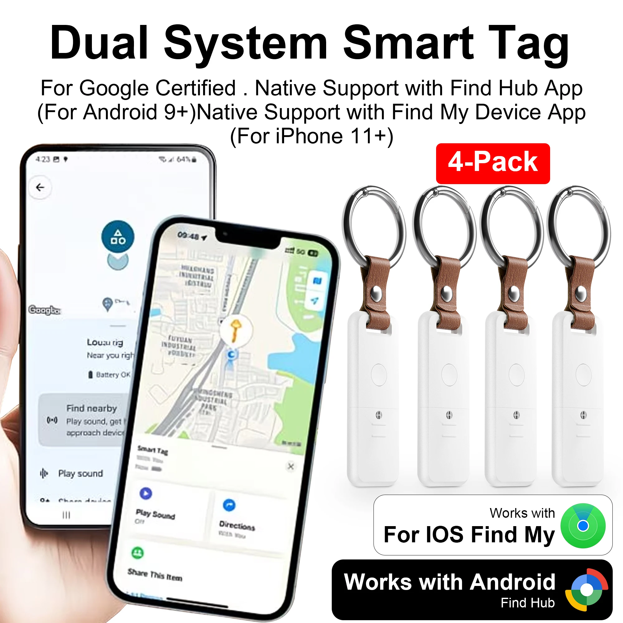

4-pack of smart wallet trackers, dual system item finder, compatible with Apple Find My and Android "Find Hub Device"