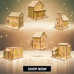 Hobbiesgogo Unfinished Wood House Collectible Buildings Living Room Village Desktop Ornament Holiday Xmas Home Decor