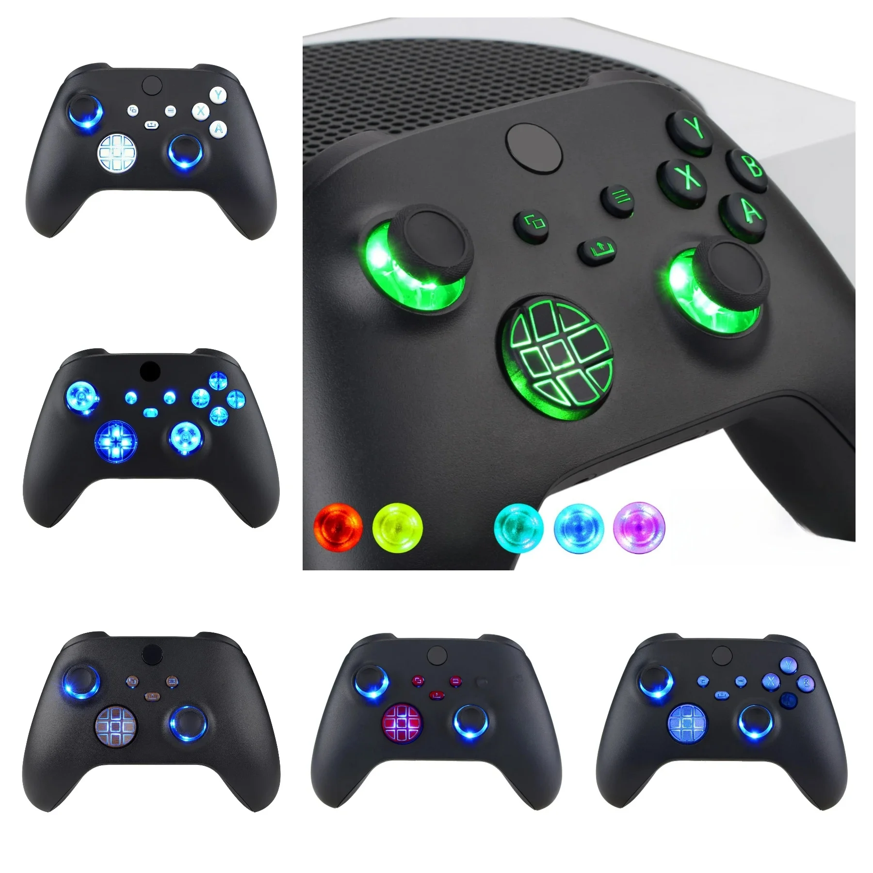 eXtremeRate wielokolorowy podświetlany zestaw LED DTF V2 do kontrolera Xbox Series X/S Model 1914, przyciski D-pad Thumbsticks — zdjęcie produktu 6