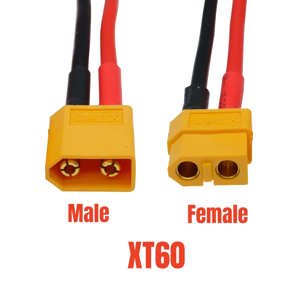 XT60 암수 플러그 배터리 커넥터, XT60 수 플러그 어댑터 커넥터, 14AWG 실리콘 유연한 와이어 커넥터 포함 