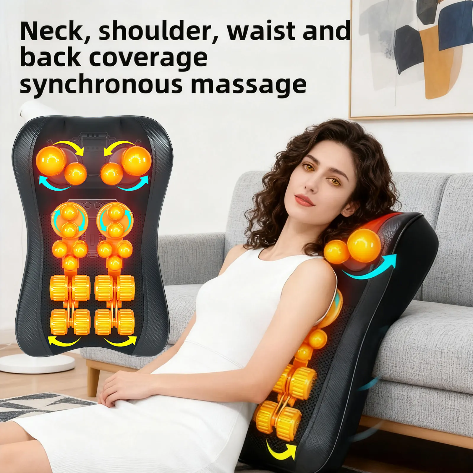 Almohada de Masaje Cervical de 3 Niveles, Cojín Eléctrico de 36W para Espalda, Masajeador 3D Profundo con Calor y Amasamiento para Relajar los Músculos de los Hombros