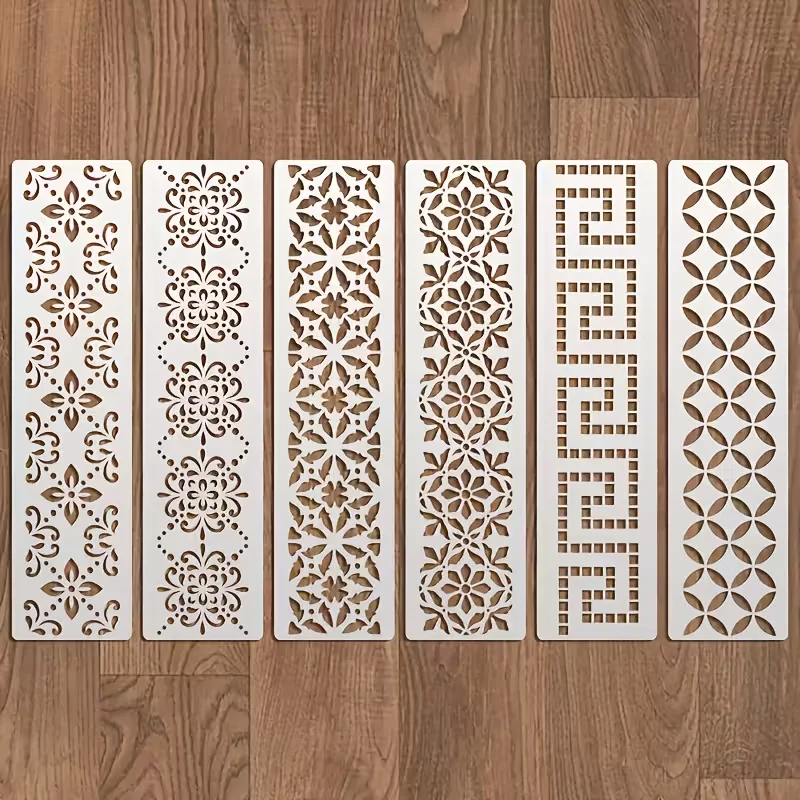 6 Stück 11,8x3 Zoll Rand-Schablonen Geometrische Blumenmuster Kantenschablone für Wand Möbel DIY Dekoration
