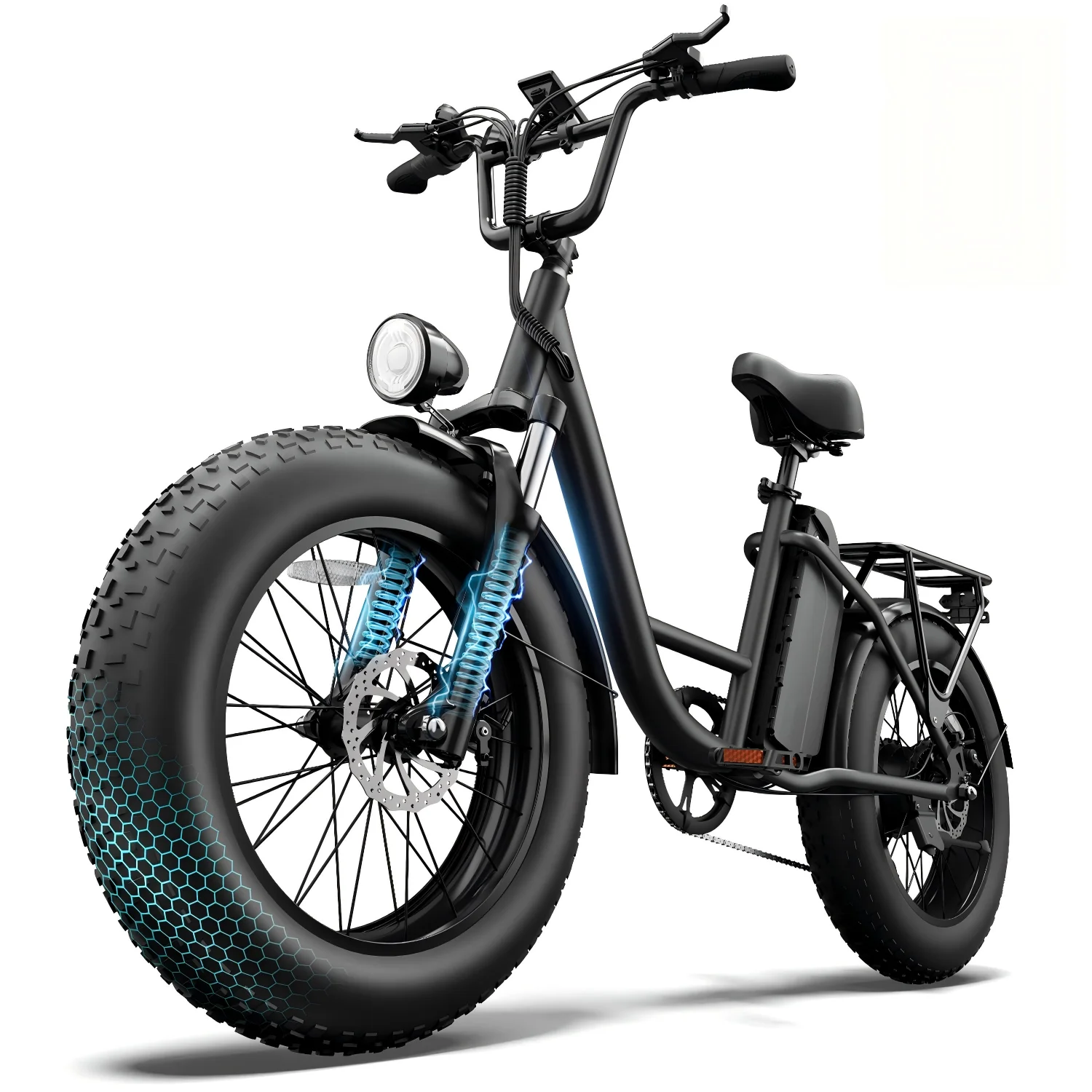 Urlife EBike 20x4" Inch Off-Road Fat Tire Speed 25KMH All-Terrain Monster 48V 15.6Ah Removable Battery Front Rear LED Safety Lights Commuter Electric Bicycle image 3