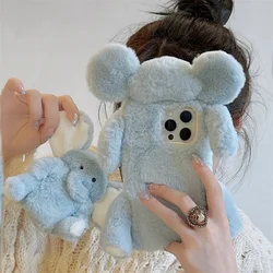Cute animal Elephant plush headphone case for Airpods 4 case Airpods 3 2 1 Pro 2 Cartoon furry silicone Kawaiil earphonecase