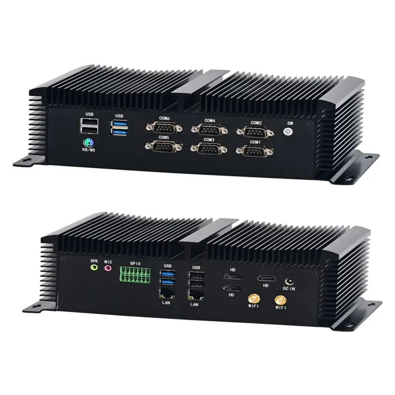 Mini PC industrial sin ventilador i7 10750H i5 10200H 10.a generación 8C16T 16MB 6xCOM 3xHDMI Dual LAN GPIO 4G SIM Windows 11 de escritorio