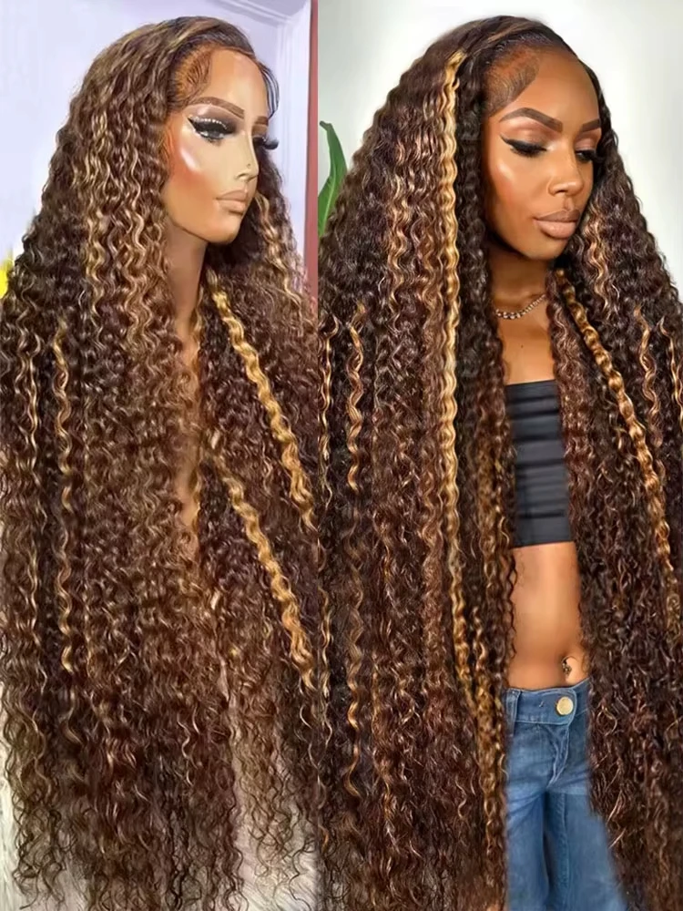 

200 Density Deep Wave highlight 13x6 lace frontal wig human hair Water Wave Wig Brazilian 100% Colored Curly Human Hair Wigs