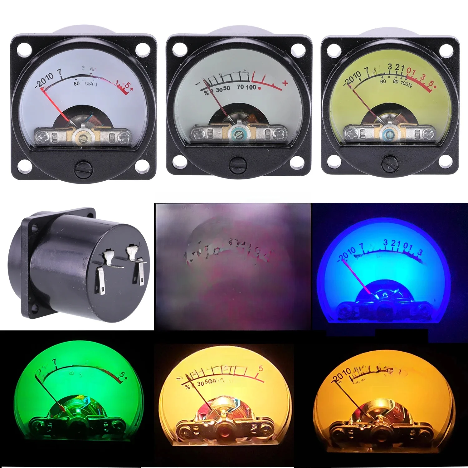 1PC 34mm Miernik panelowy VU 500VU z zielonym żółtym niebieskim czerwonym podświetleniem Miernik ciśnienia dźwięku Wzmacniacz Miernik analogowy Miernik panelowy 500uA — zdjęcie 2
