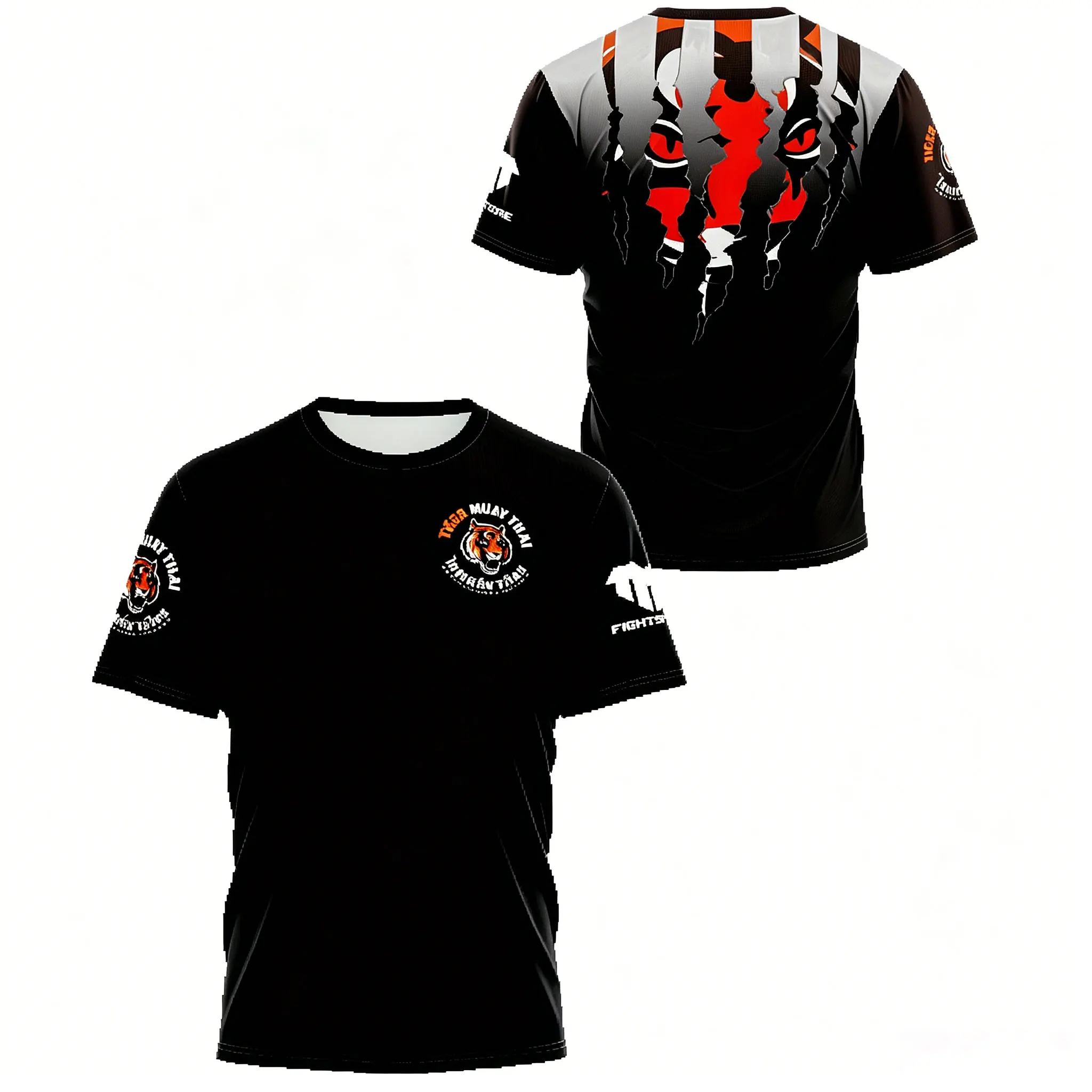 Men's Tiger Muay Thai Claw Mark Front Back Matching Quick Dry T-Shirt, Short Sleeve MMA Boxing Fighting Training Jersey Tee